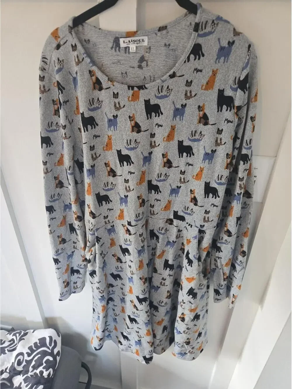 L.A. Soul Gray Cat Print Long Sleeve Fit and Flare Dress XL - Picture 1 of 5